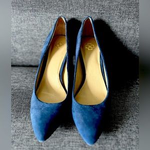 Blue suede heels